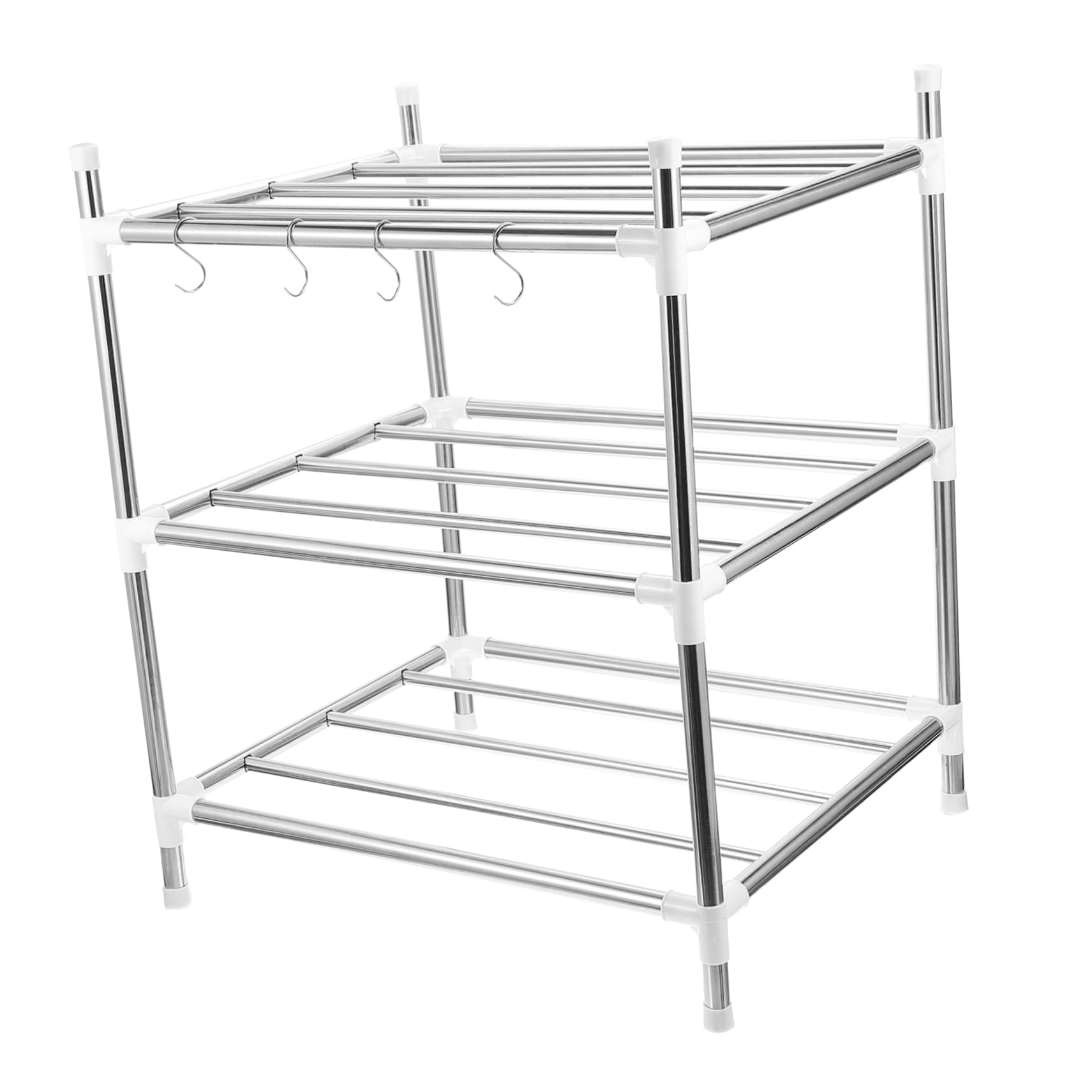 BUGUUYO Kitchen Storage Rack 3-Tier Stainless Steel Shelf Multi-Function Organizer Space-Saving Storage Holder for Kitchen Supplies and Utensils