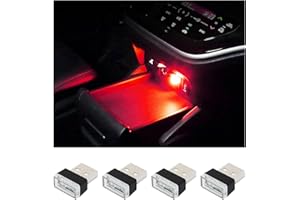Augeny 4 PCS USB LED Car Interior Atmosphere Lamp, Plug-in USB Decor Night Light, Portable Auto Ambient Lighting Kit, Universal Vehicle Interior Accessories for Most Cars (Red)