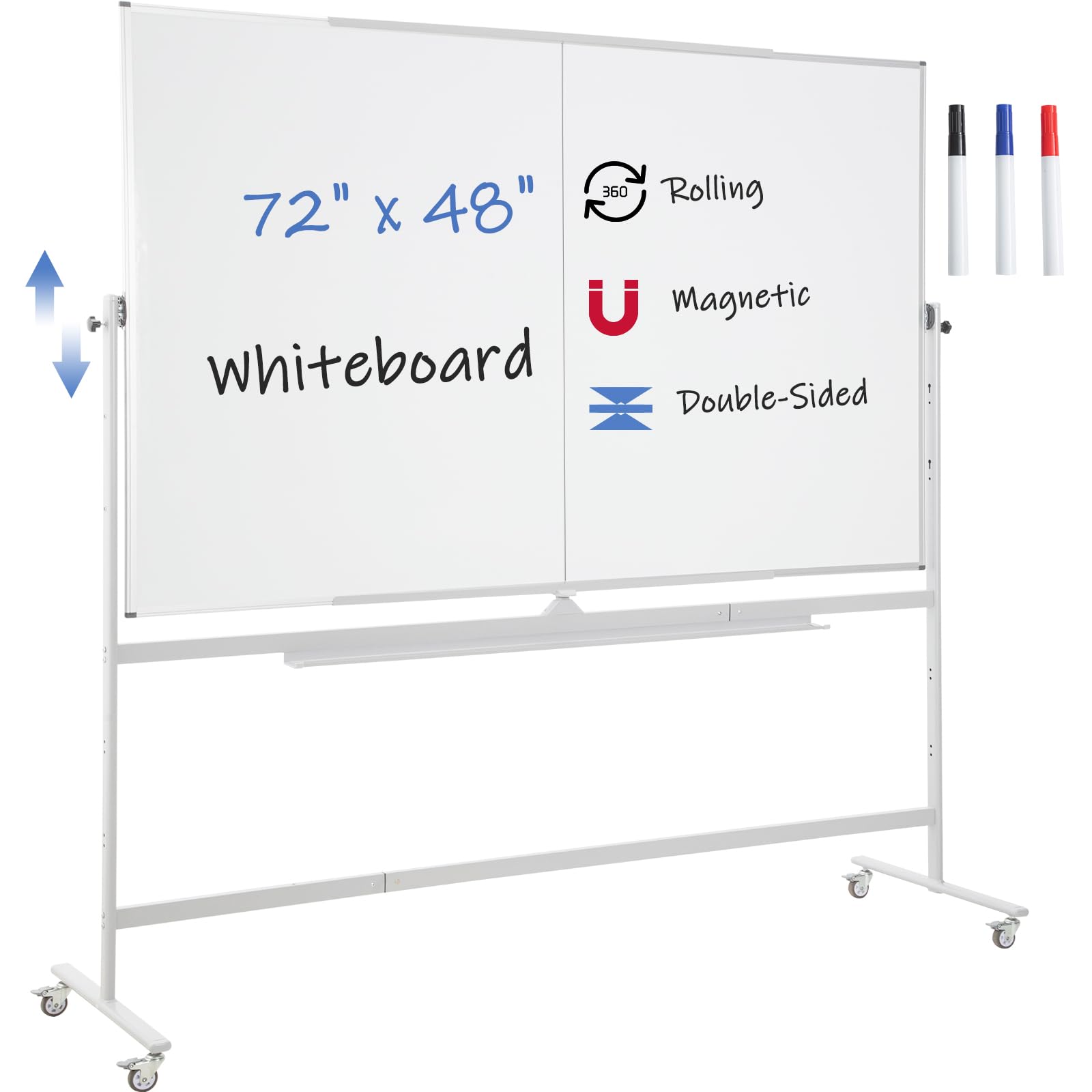 Photo 1 of FORTUNO Large Magnetic Mobile Whiteboard 72"x48", Rolling Double Sided Stand Whiteboard on Wheels, Reversible Adjustable Height/Angle Dry Erase Board 6' x 4' Easel White Board for Office Classroom