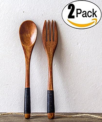 Wooden Spoons and Forks Set Japanese Style Flatware for Camping Travel Picnic Home,4 Pieces By Wonlives