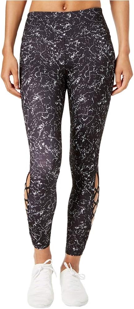 Ideology Printed Lattice-Detail Ankle Leggings Black Large
