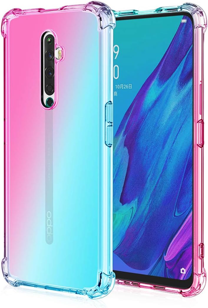 Adamarker Designed for Oppo Reno 2Z / Reno 2F Case Gradient Rainbow Crystal Clear Soft TPU Silicone Cover (Pink-Green)