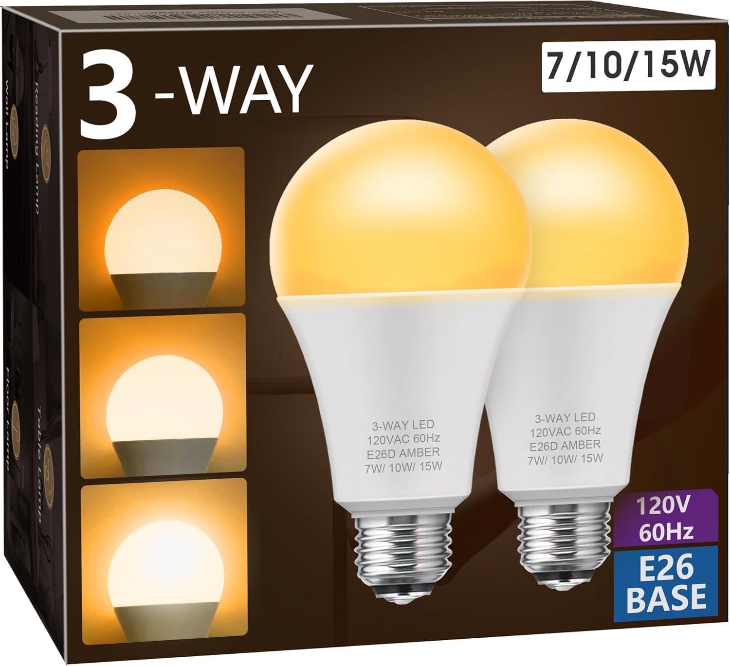 Photo 1 of ******orange color!***** Amber Light Bulbs, 2 Pack, 3 Way LED Light Bulbs 50 100 150W Equivalent, 1800K Amber Warm Bulbs, Perfect for Reading, Three Way A19 E26 Medium Base