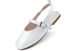Wulubaba Girls Dress Shoes Square Toe Slingback Flats Adjustable Buckle Strap Mary Jane Shoes for Girls for Wedding,Party,Bir
