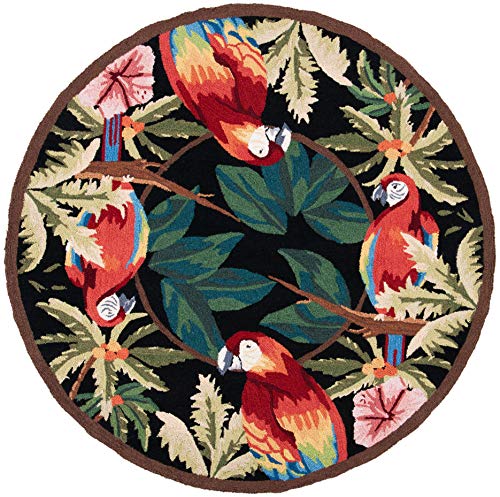 Safavieh Chelsea Collection HK296A Hand-Hooked Black Premium Wool Round Area Rug (4' Diameter)