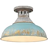 Vintage 1-Light Semi-Flush Mount in Aged Galvanized Steel with Shade in Antique Teal 14 inches W X 9.63 inches H-Aged Galvani