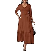 FANDEE Womens Dresses Summer Long Maxi Dress Wedding Guest Dresses Boho Summer Cocktail Dress for Women Evening Party Brick Red