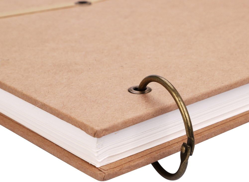 Square Kraft Sketchbook Artist Hardcover Sketchpad Ring Binder Blank Paper Journal Memo Pad Loose Leaf Drawing Notepad 80 Pages Sketch Book for Drawing Sketching Writing Scrawling - Image 3