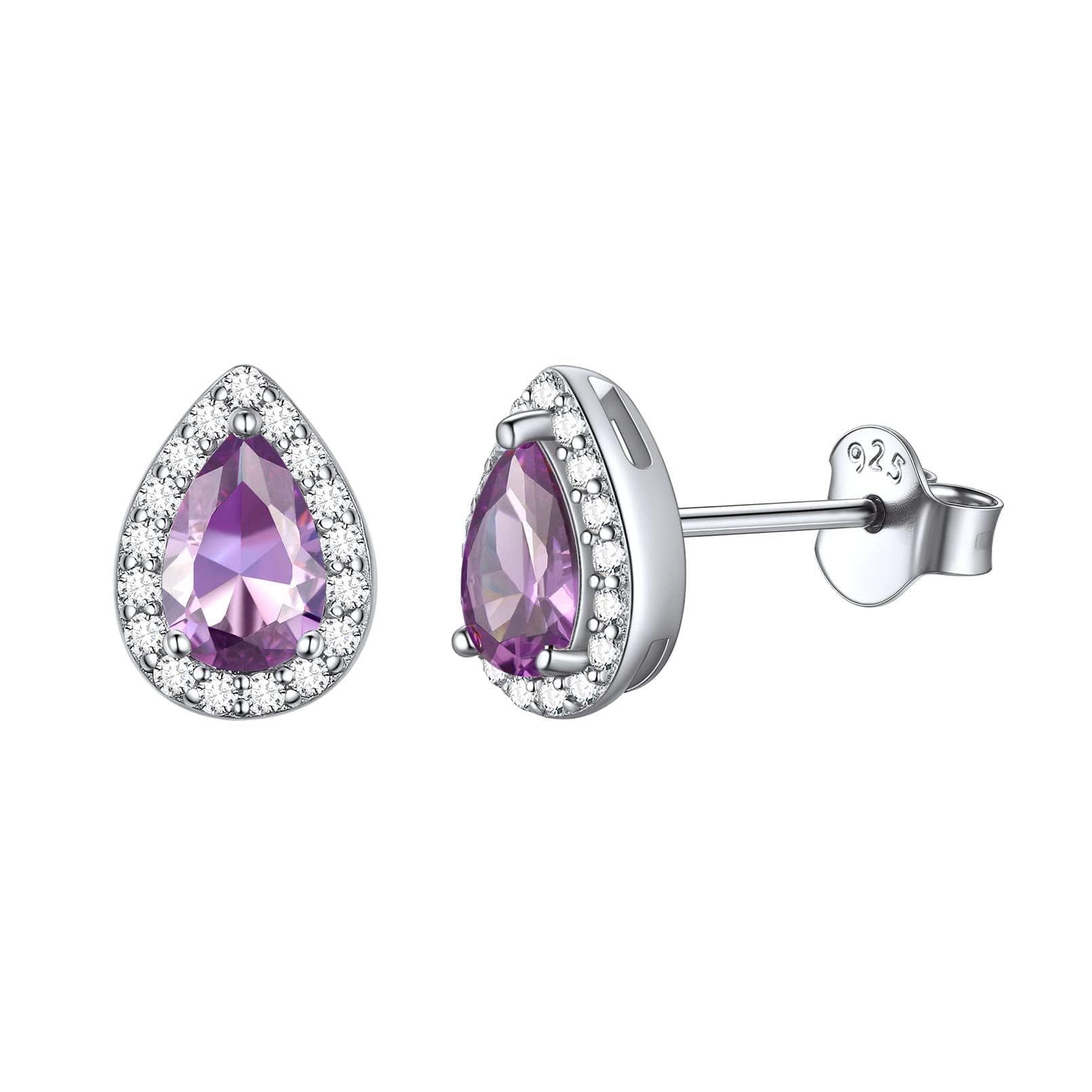ChicSilver Womens Stud Earrings Sterling Silver June Birthstone Purple Earring Bling Alexandrite Cubic Zirconia Ear Studs for Ladies
