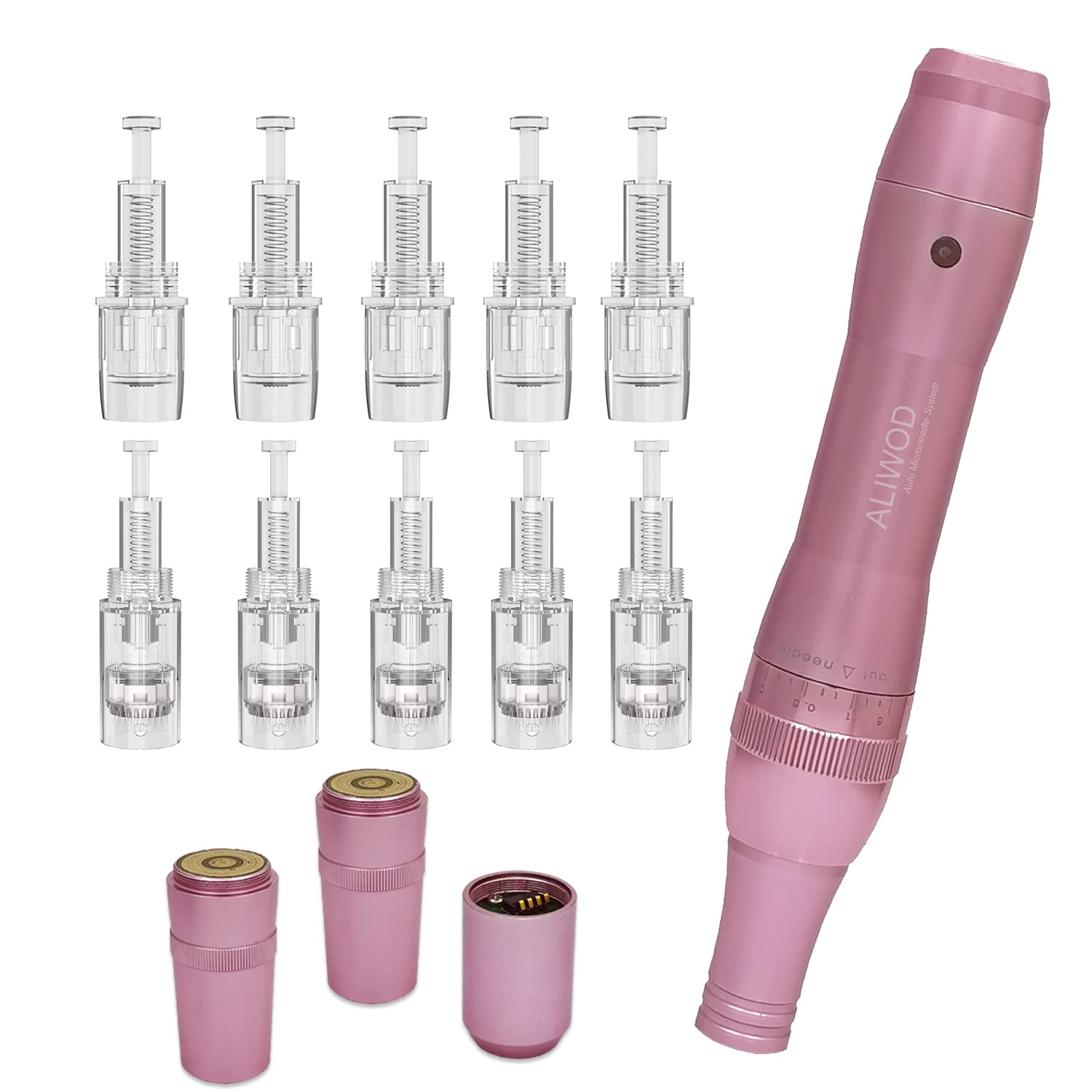 ALIWOD Microneedling Pen Wireless Electric Microneedle Machine Device Skin Tools Kit 5 * 36Pin,5 * 3D Nano Needles Cartridges A710