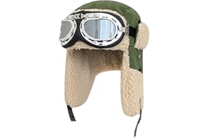 KAZZHA Aviator Hat with Detachable Goggles Vintage Pilot Hat Costume Accessory for Adult Winter Trapper Hat Fur Ear Flaps