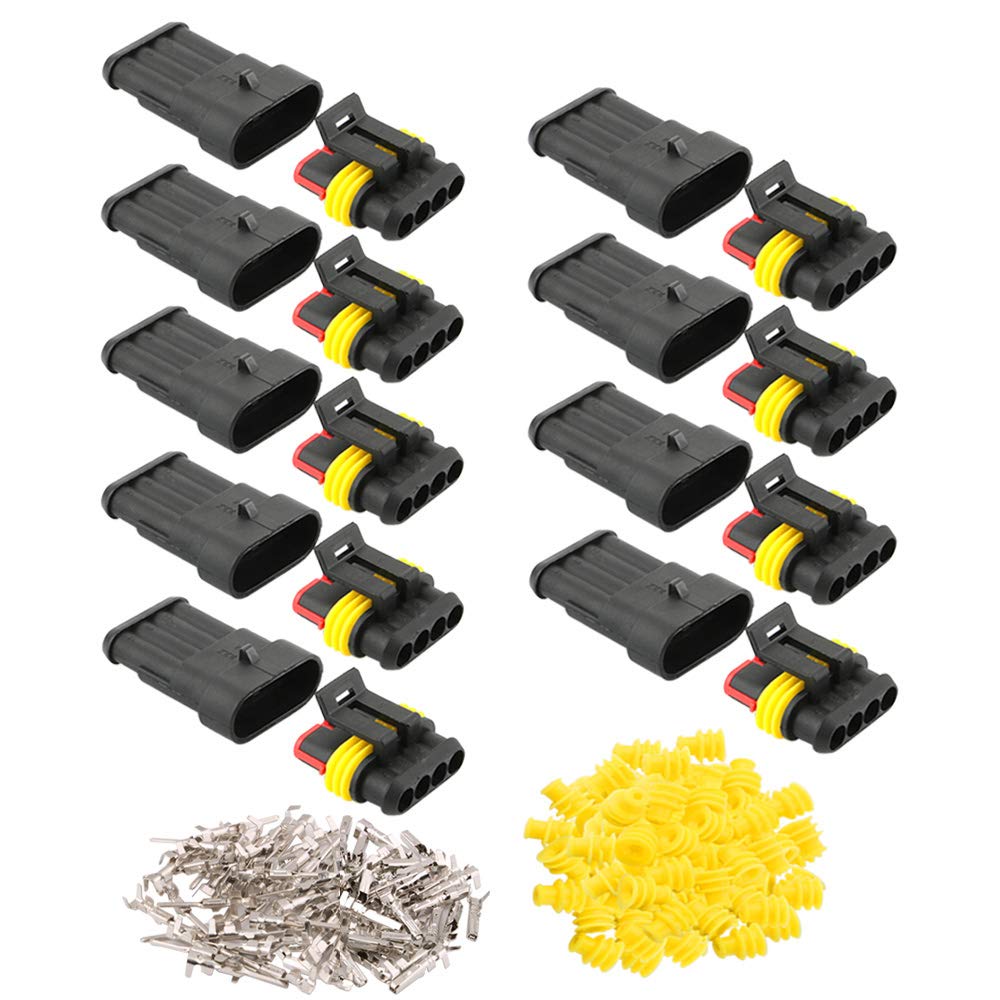 QitinDasen 9 Set 4 Pin Waterproof Car Electrical Connectors, Sealed Waterproof Electrical Connector Plug Socket Kit, for Car Truck Boat