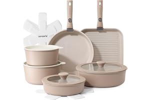 SENSARTE 17 Piece Ceramic Pots and Pans Set, Nonstick Detachable Handle Cookware, Induction Kitchen Cookware Set with Removab