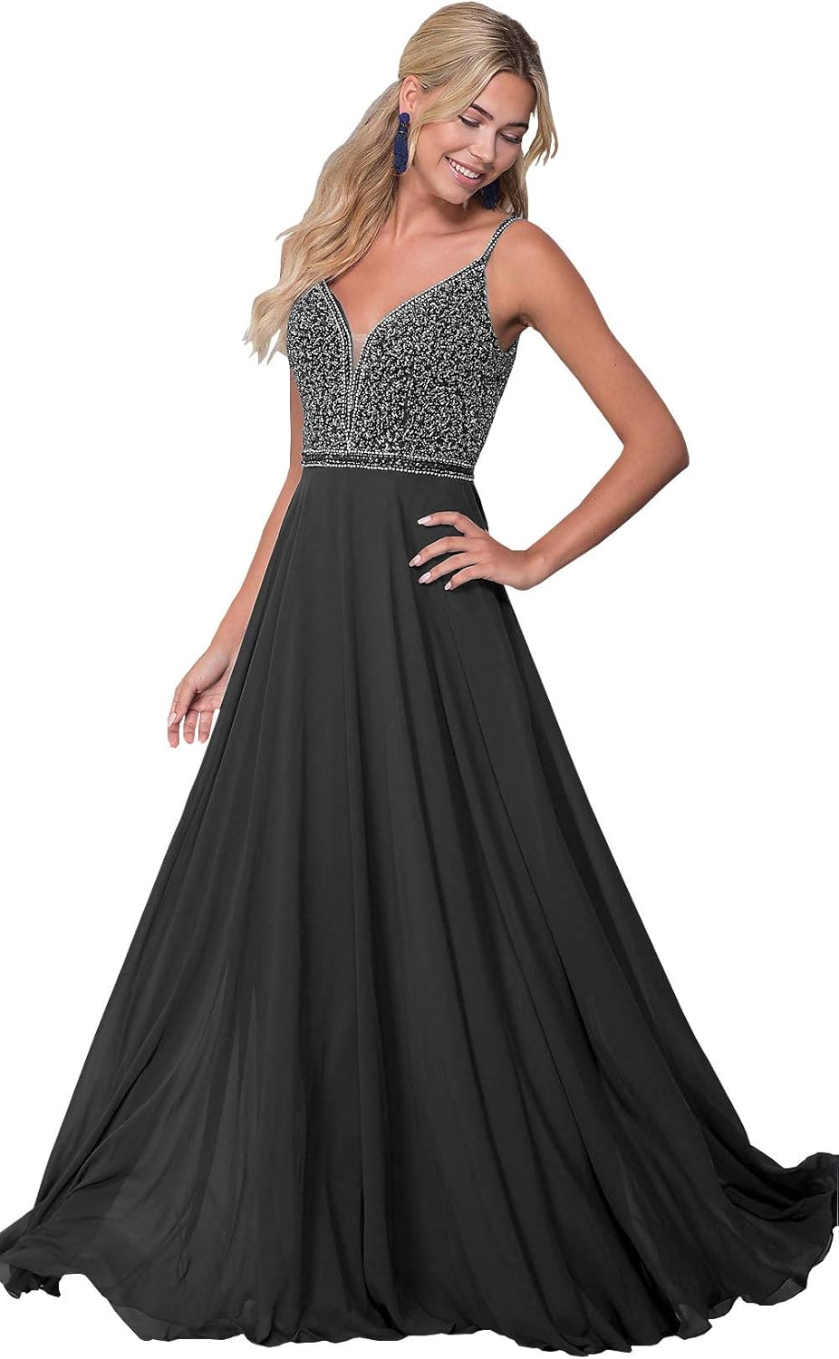 beaded bodice chiffon gown