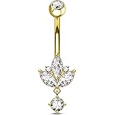 COCHARM Lotus Belly Button Rings 14G Belly Navel Rings for Women Surgical Steel Belly Button Piercing Jewelry