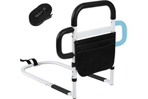 Klvied Bed Rails for Elderly Adults Safety, Adjustable Bed Side Rails with Side Handle, Bed Cane with Motion Light and Storage Bag, Fit King, Queen, Full, Twin,Medium