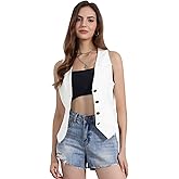 Allegra K Denim Vest for Women's Sleeveless V Neck Washed Distressed Y2K Jean Waistcoat Jacket