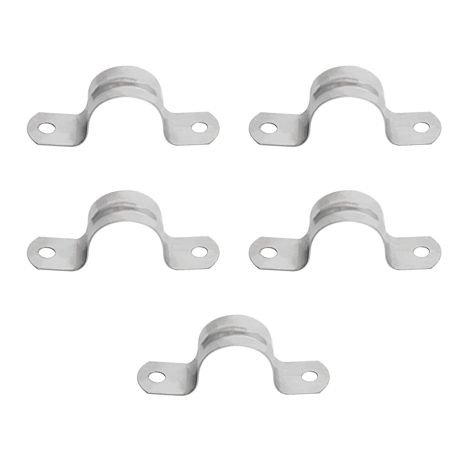 Aopin 25mm Rigid Pipe Strap Clamp 2 Holes Strap U Bracket Tube Strap Tension Clips 201 Stainless Steel, for Pipe Fixing, Silver, 5Pcs