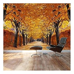 Yellow leaved Trees line Autumn Lane - Landscape - Wall Mural, Removable Sticker, Home Decor - 66x96 inches