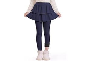 Auranso Girls Fleece Lined Leggings with Skirt Kids Winter Warm Tutu Pants 4-14 Years