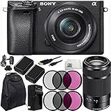 Sony Alpha a6300 Mirrorless Digital Camera with 16-50mm f/3.5-5.6 OSS Zoom Lens &amp; E 55-210mm f/4.5-6.3 OSS E-Mount Lens (Black) 14PC Accessory Kit. Includes 2 Replacement FW-50 Batteries + More