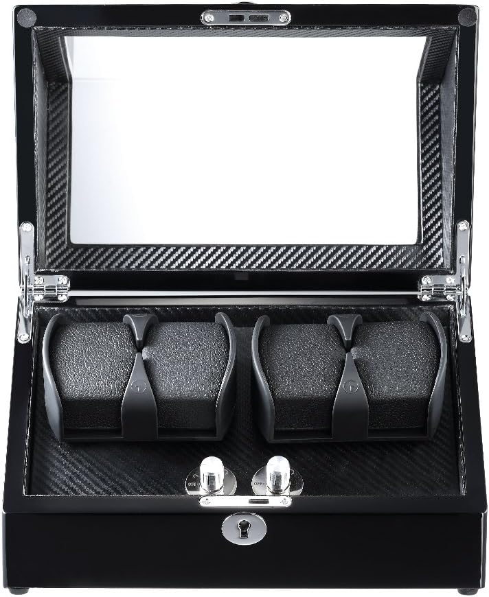 AUBLAN Wooden Quad Automatic Watch Winder 4+5 Storage Boxes for 9 Watches