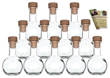 gouveo 24er Set leere Glasflaschen 'Tulip' 100ml incl. Holzgriffkorken und Flaschendiscount-Rezeptbroschüre zum selbst Abfüll
