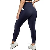 HLTPRO Plus Size Leggings with Pockets for Women - Black Yoga High Waist Tummy Control Pants for Workout