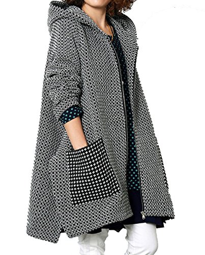 OLRAIN Women's Winter Jacket Checked Hooded Parka Coats With Pockets Grey Large