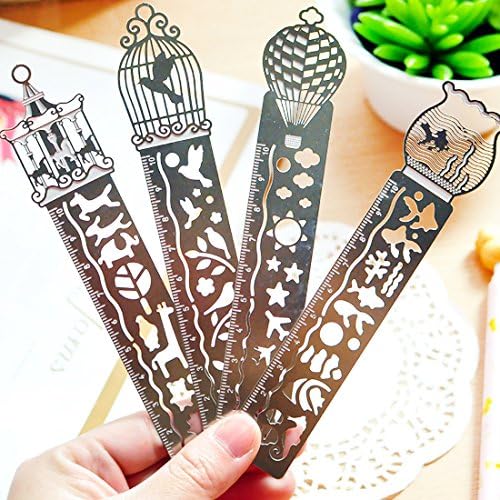 Set of 4 pcs Paper Clips Ruler Shaped Metal Bookmarks Cute Bookmarks