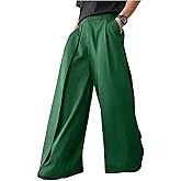 OYOANGLE Men's Baggy Wide Leg Pants Zipper Fly Pleated Trousers Business Casual Dress Pants with Pocket
