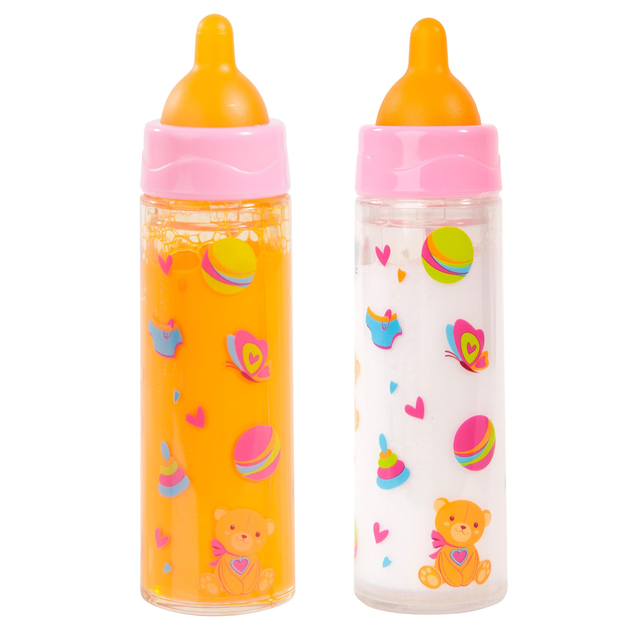 Bayer Design Magic Bottle Set, Doll Accessories, Drink Bottles, Milk and Orange