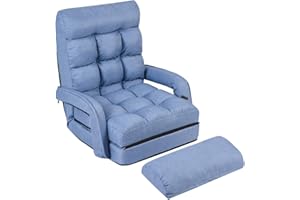 Giantex Folding Floor Chair with 6-Position Adjustable Backrest, Armrests & Removable Pillow, 330Lbs Capacity, Lazy Sofa Armchair, Chaise Lounger Bed, Gaming Recliner for Living Room Bedroom, Blue