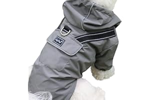 JoyDaog Premium Dog Raincoat with Hood for Medium Dogs,Outdoor Sports Waterproof Dog Rain Jacket,Puppy Raincoat with Pockets,Grey M