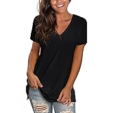 Sipaya Womens T Shirts Basic V Neck Tee Loose Fitting Casual Short Sleeve Tops
