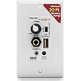 Pyle Wireless BT Receiver Wall Mount - 100W In-Wall Audio Control Receiver w/ Built-in Amplifier, USB/Microphone/Aux (3.5mm) Inputs, Speaker Terminal Block, Connect 2 Speakers, White - PWA15BT