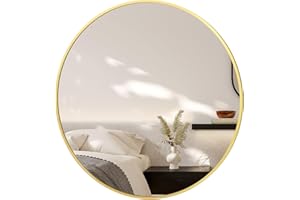PUZONJIG Gold Round Mirror 20 Inch Circle Mirror Wall Mounted Mirror Gold Vanity Mirror Circular Mirror Brushed Metal Frame Anti-Rust Tempered Glass Mirror for Bathroom Bedroom Entryway Living Room