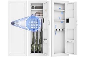 Bonusall 43"H Wall Gun Safe Between Stud with Digtal Lock,Assembled Rifle Safe with Removable Shelf and Adjustable Racks,Wall Gun Cabinet for Money，Jewelry，Rifles and Pistols(White)