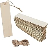 20 Pcs Wooden Bookmarks, 3.2 * 12cm Blank Rectangle DIY Craft Tags with String for Painting, Engraving, Christmas, Wedding, B