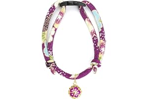 PetsMeow Breakaway Cat Collar. Japanese Plum Blossom Bell & Chic Kimono Design, Soft Adjustable Kitten Collar for Boys & Girls