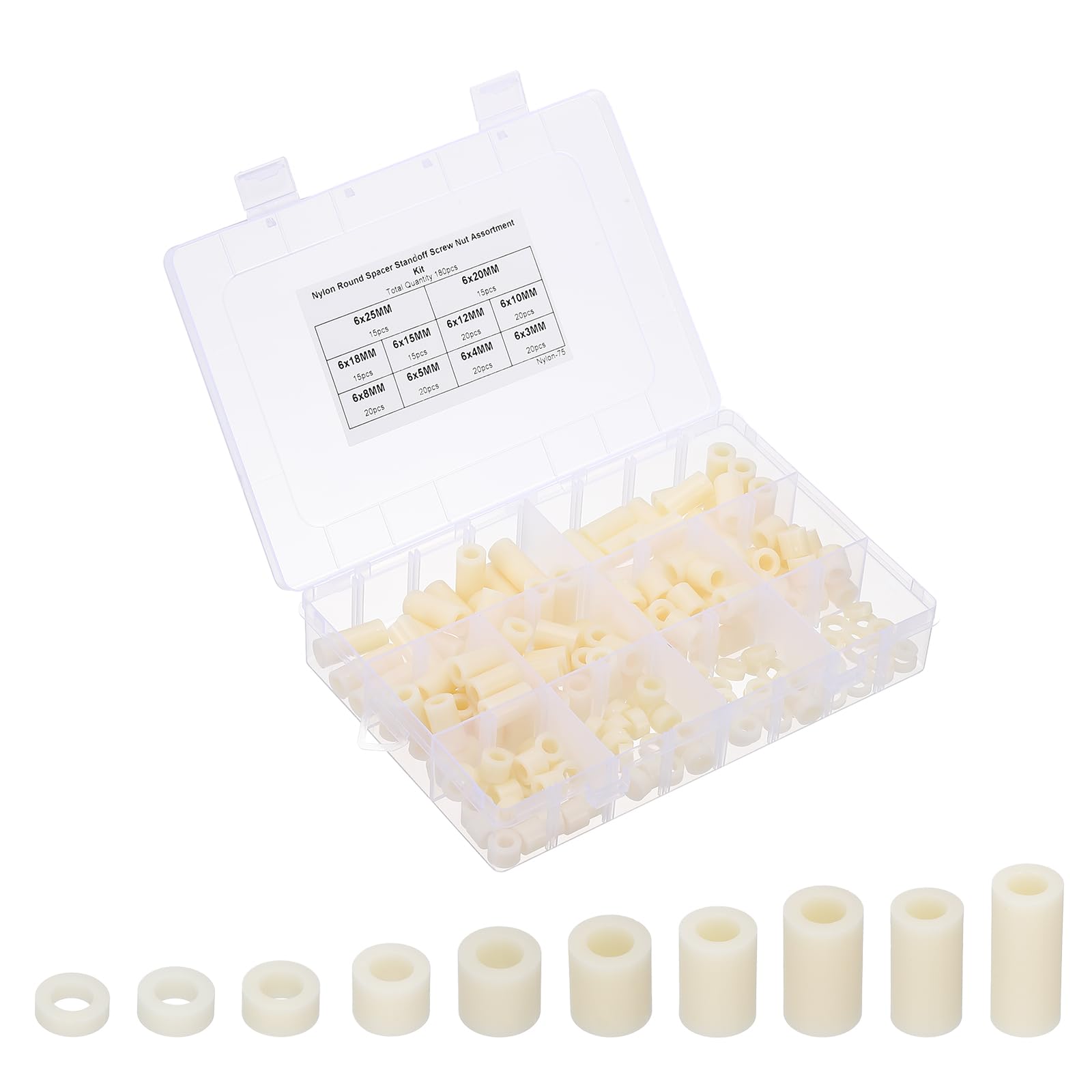 PATIKIL M6 Nylon Spacer, 180Pcs Round Spacer Standoff Non-Threaded Assortment Electrical Outlet Spacers for PCB Motherboard, Circuit Board, Switch and Receptacle, Black