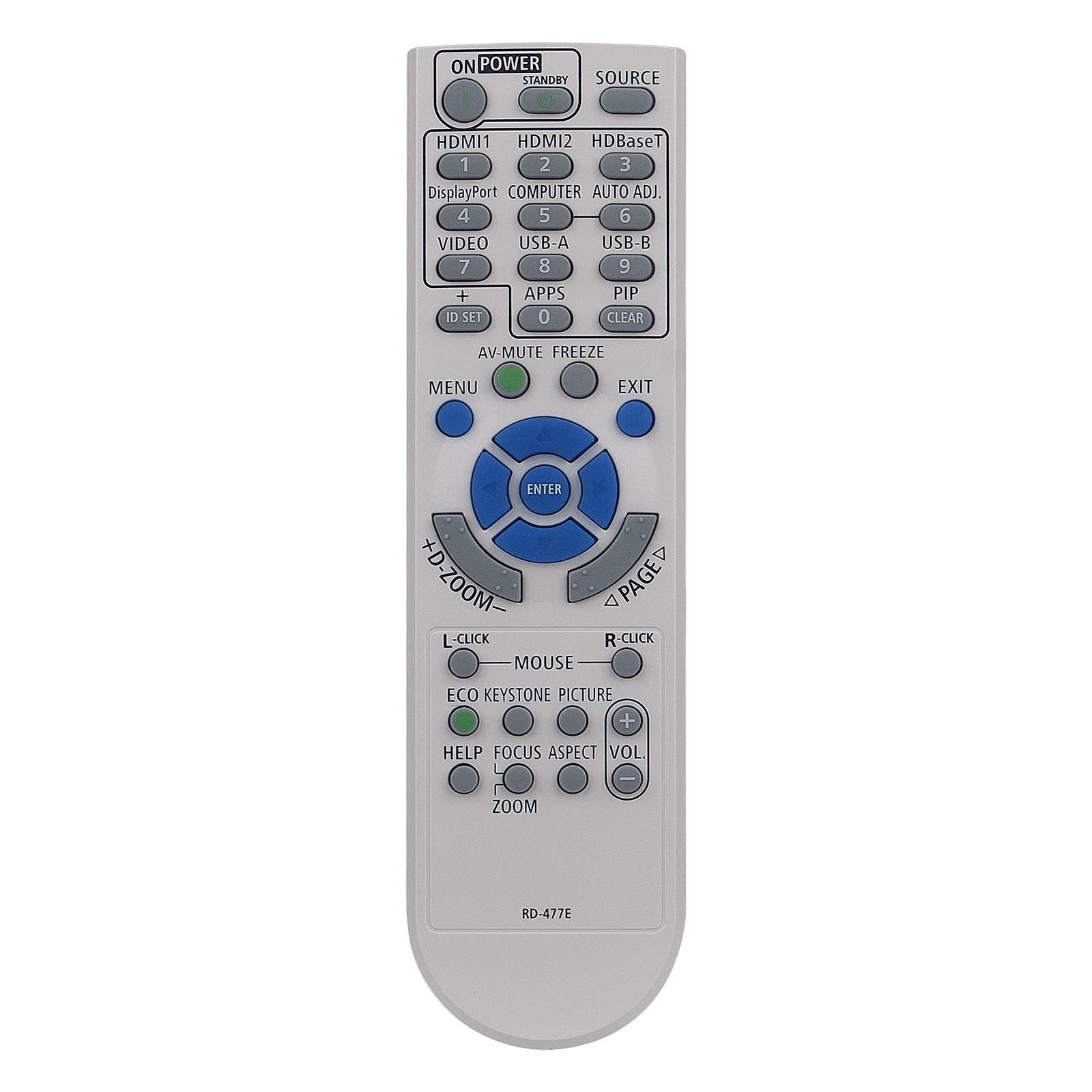 New RD-477E Remote Control Replace for NEC P525UL NP-P525UL P525WL NP-P525WL Dukane ImagePro 6537WC ME402XG MC302X NP-MC302X NP-MC302XG NP-MC332W NP-MC332WG NP-MC342XG NP-MC372X NP-MC372XG NP-MC382W