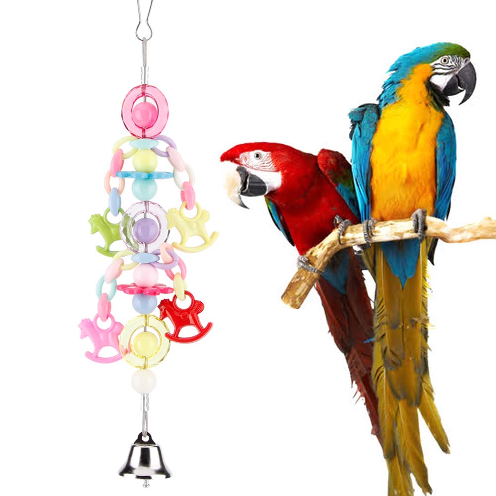 Pssopp Bird Chew Toy Hanging Parrot Colorful Beads Toy Pet Bird Stand Swing Toy Cute Birds Bite Decoration Toys with Bell for Small Medium Toy