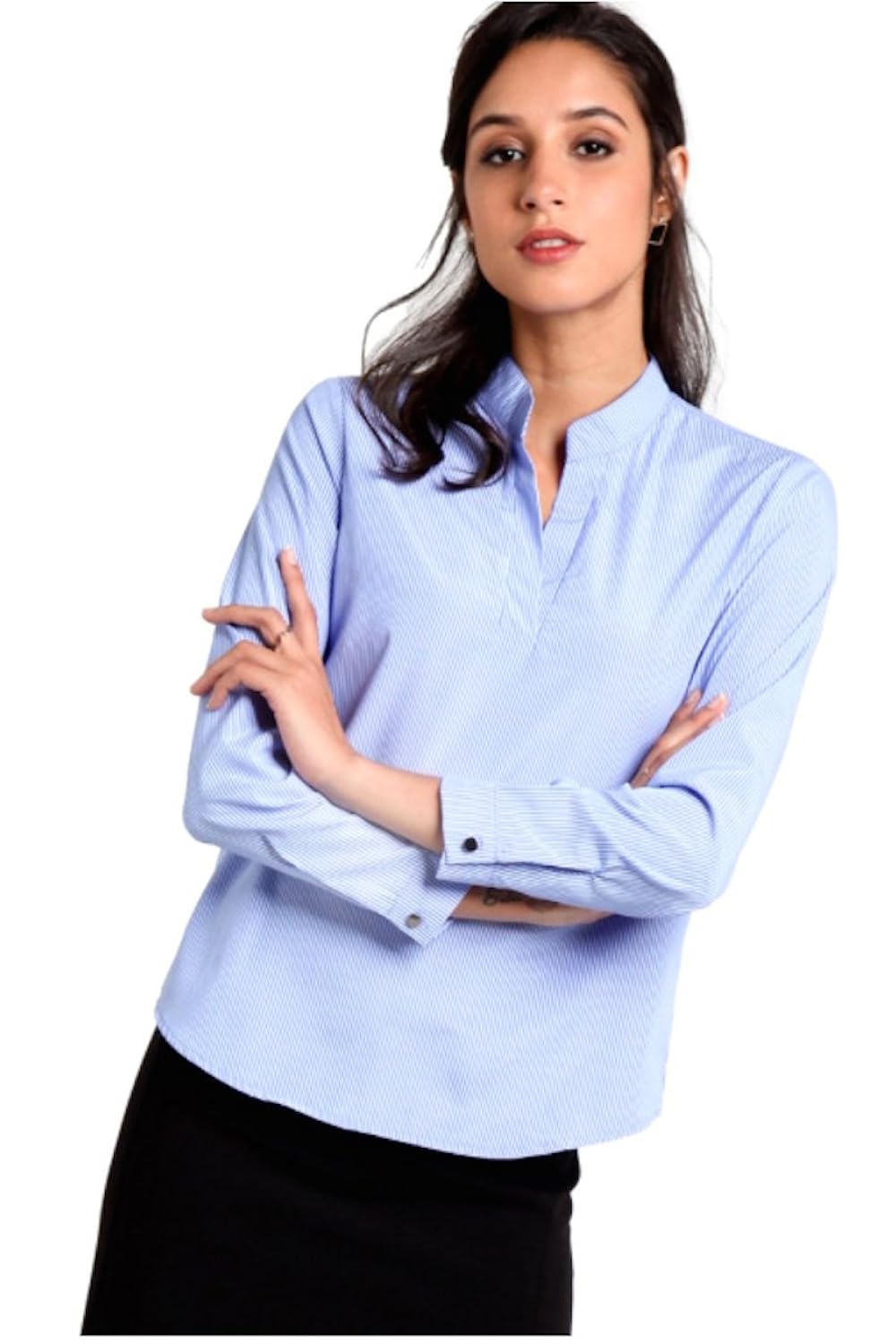 www.shopenl.com enl 100% cotton striped blue summer office shirt women's western everyday daily wear top blouse