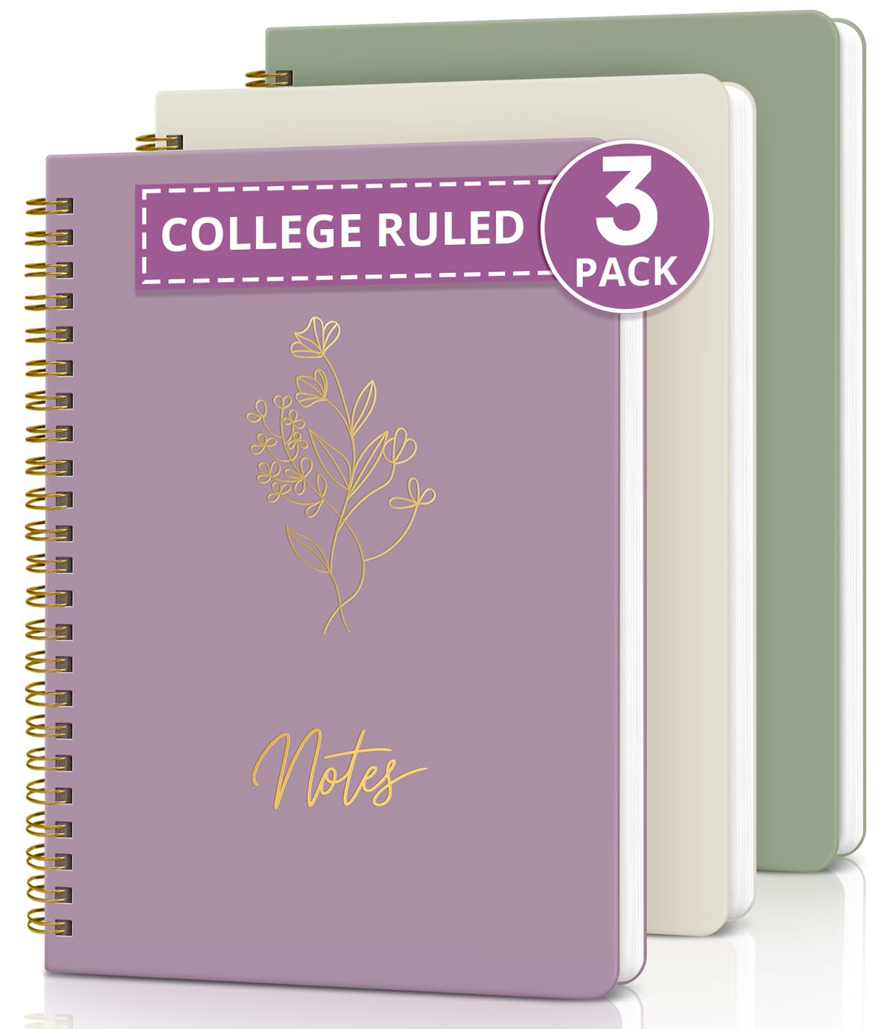 Photo 1 of Taja Aesthetic Set of 3 Spiral Notebook for Work, A5 Cute Pretty Lined Journal for Women & Writing, College Ruled Journaling Notebooks, Perfect for School & Office Supplies - Serene Pastel