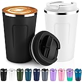 Volhoply 12 oz Double Wall Insulated Vacuum Travel Coffee Mugs with Flip Lid Bulk 2 Pack,Reusable Stainless Steel Leak Proof Coffee Cup,Portable Thermal Tumbler for Cold & Hot Drinks(Assorted,2 Set)