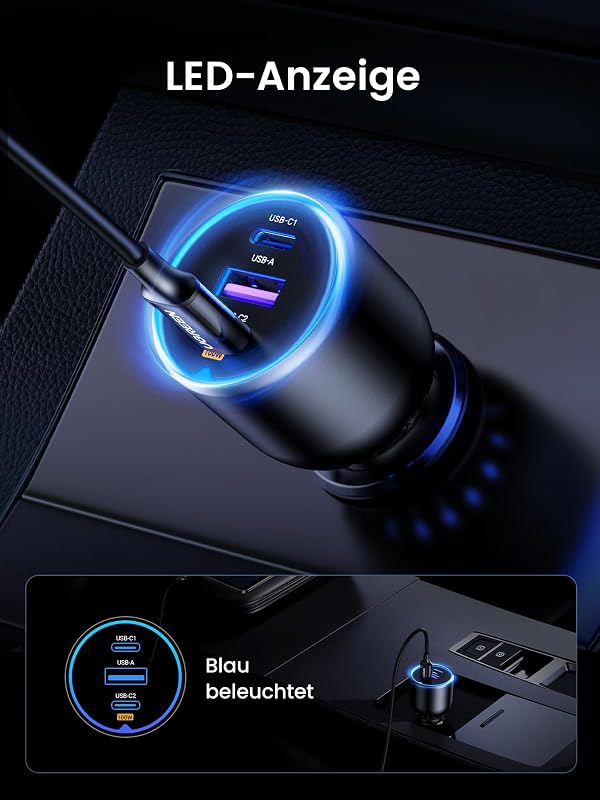 130W 3 in1 Zigarettenanzünder Schnellladen USB C 100W & 30W PD/QC — Foto 8 von 8