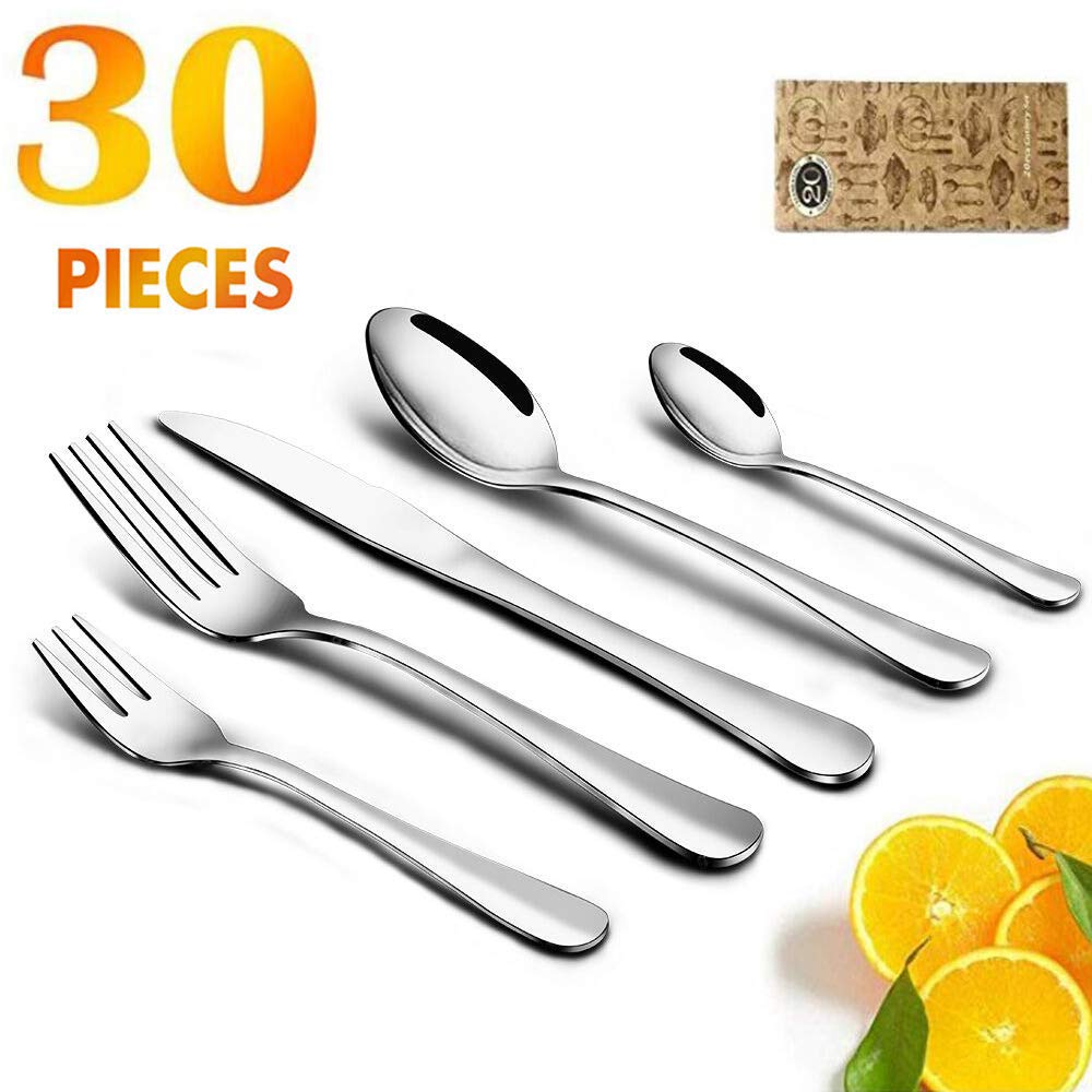elegant life 30Piece Silverware Cutlery Set Stainless Steel Utensils for 6, Including Knife