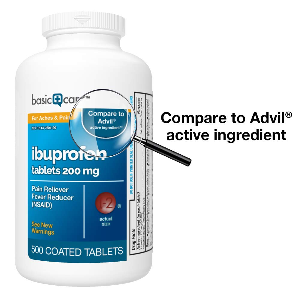 Basic Care Ibuprofen Tablets 200 mg, Pain Reliever/Fever Reducer (NSAID