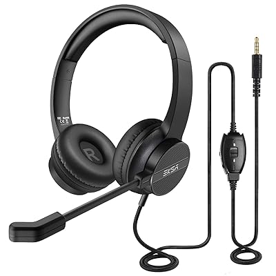 EKSA Headset with Microphone for Laptop, Lightweight Call Center Headset with Retractable Mic, 3.5mm Wired Computer PC Headphones with Mute Function, Business Headset for Skype Office Webinar
